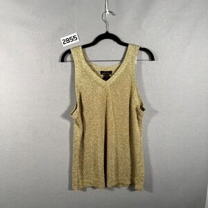 Aria A Tank Top Womens 3XL Gold Rayon Shimmering Jacquard Weave V Neck Casual